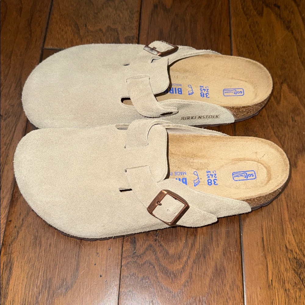 Birkenstock Boston Taupe Suede Soft Footbed Clogs Unisex Comfort Shoes New 38 - Picture 3 of 6